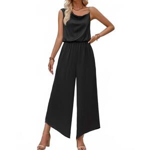 NEW SUPREME FASHION high waist wide leg jumpsuit in black